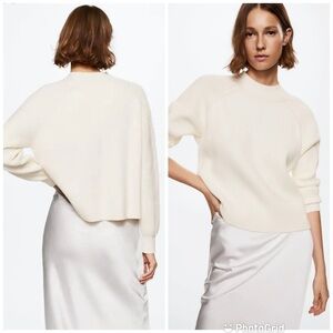 Mango High collar ribbed knit sweater in Ecru New with Tags!